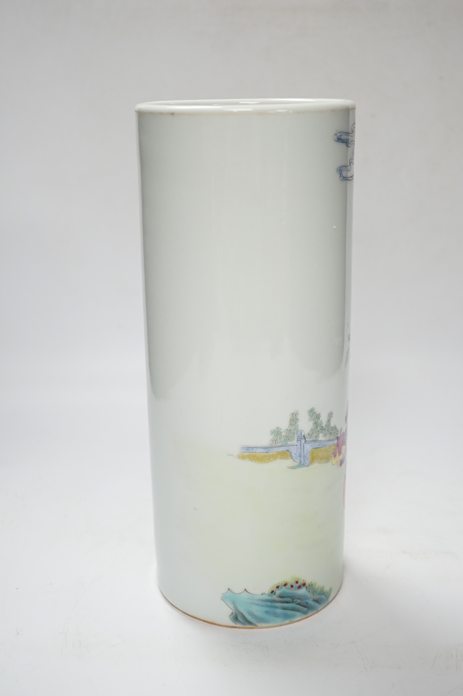 A Chinese famille rose cylinder vase, 28cm high